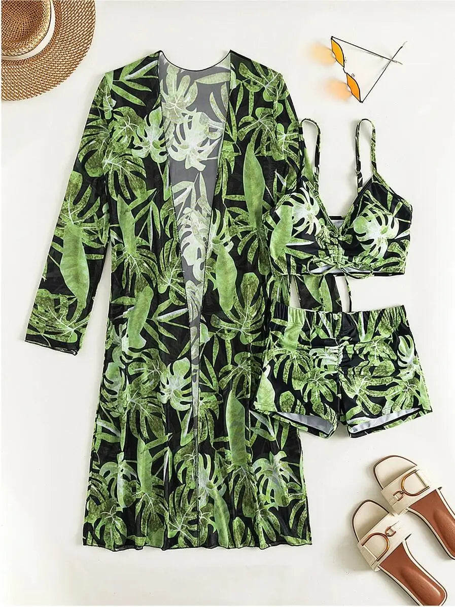 Print Three-Piece Swimsuits Tankini Sets Female Swimwear Push Up For Beach Wear Bathing Suits Pool Women's Swimming Suit