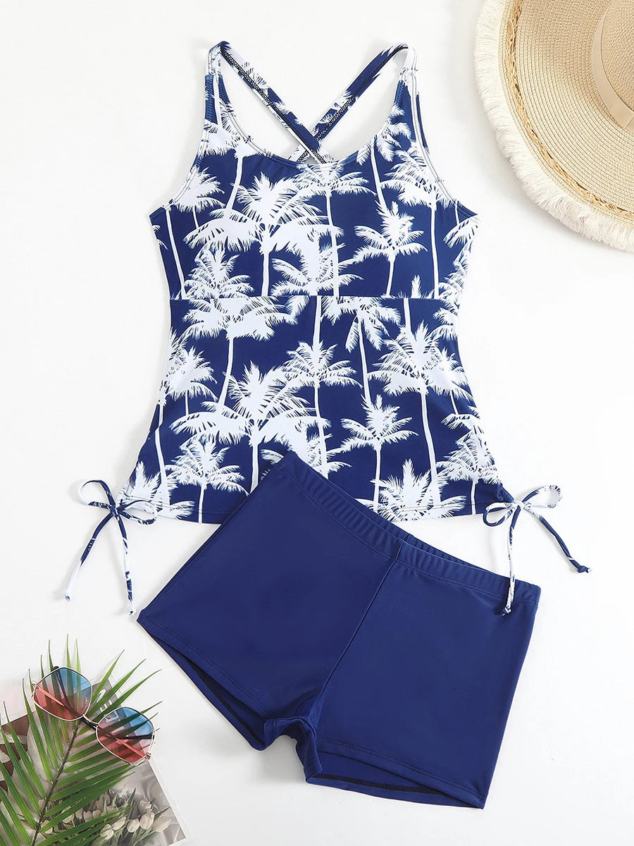 Tankini Two Piece Swimsuit Women Printed Swimwear Female Bathers Bathing Swimming Swim Suit Beach Wear XXL