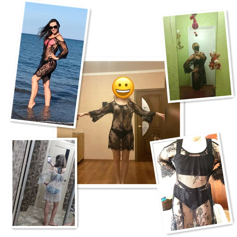 New Saida De Praia Beach Cover Up Pareo Playa Coverup Dress Vestido Livre Swimsuit Wear Swimwear White Lace Women Beachwear