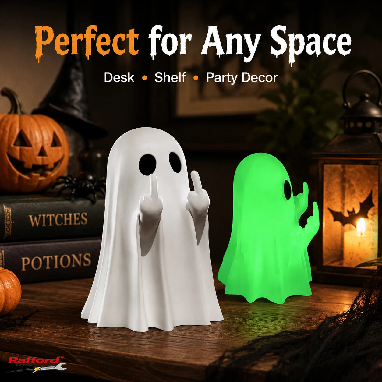 Cute Middle Finger Ghost Statue, Small Halloween Decor for Home, Centerpiece for Coffee Table, Adorable Horror Figure