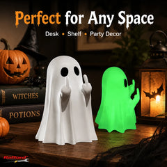 Cute Middle Finger Ghost Statue, Small Halloween Decor for Home, Centerpiece for Coffee Table, Adorable Horror Figure