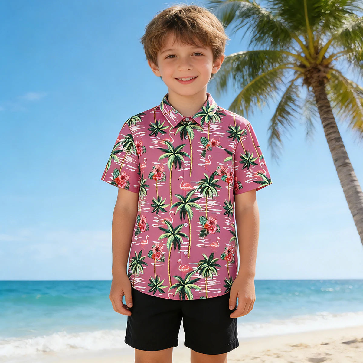 Boys Hawaiian Shirt Kids Summer Beach School Gift Casual Top Teenager Novelty Fashion Daily Holiday Birthday Tee