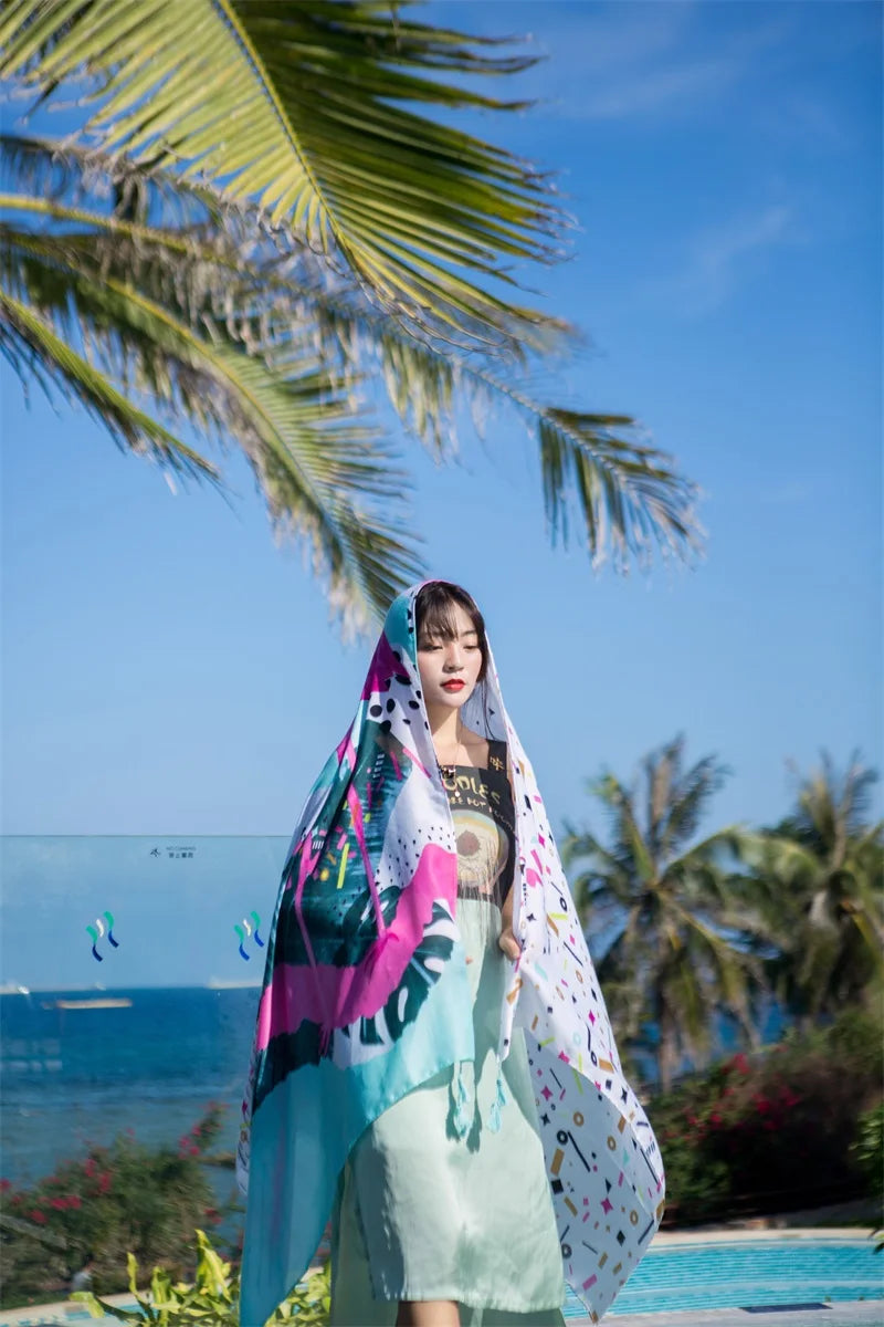 Fashions 90x180cm Twill Cotton Pareo Beach Cover-Ups Women Large Beach Dress Bikini Bathing Swimwear Cover Up Sarong Wrap Scarf