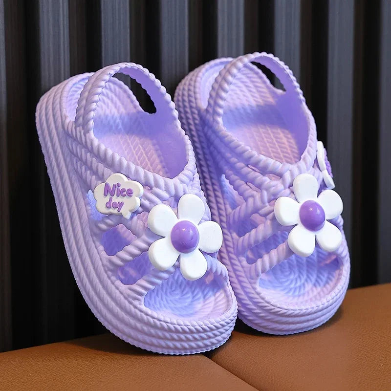 New Summer Children Slippers Flower Pattern Lithe Comfort Sandal For Aged 2-8 Girls Non-slip Seabeach Flip Flops Home Kids Shoes