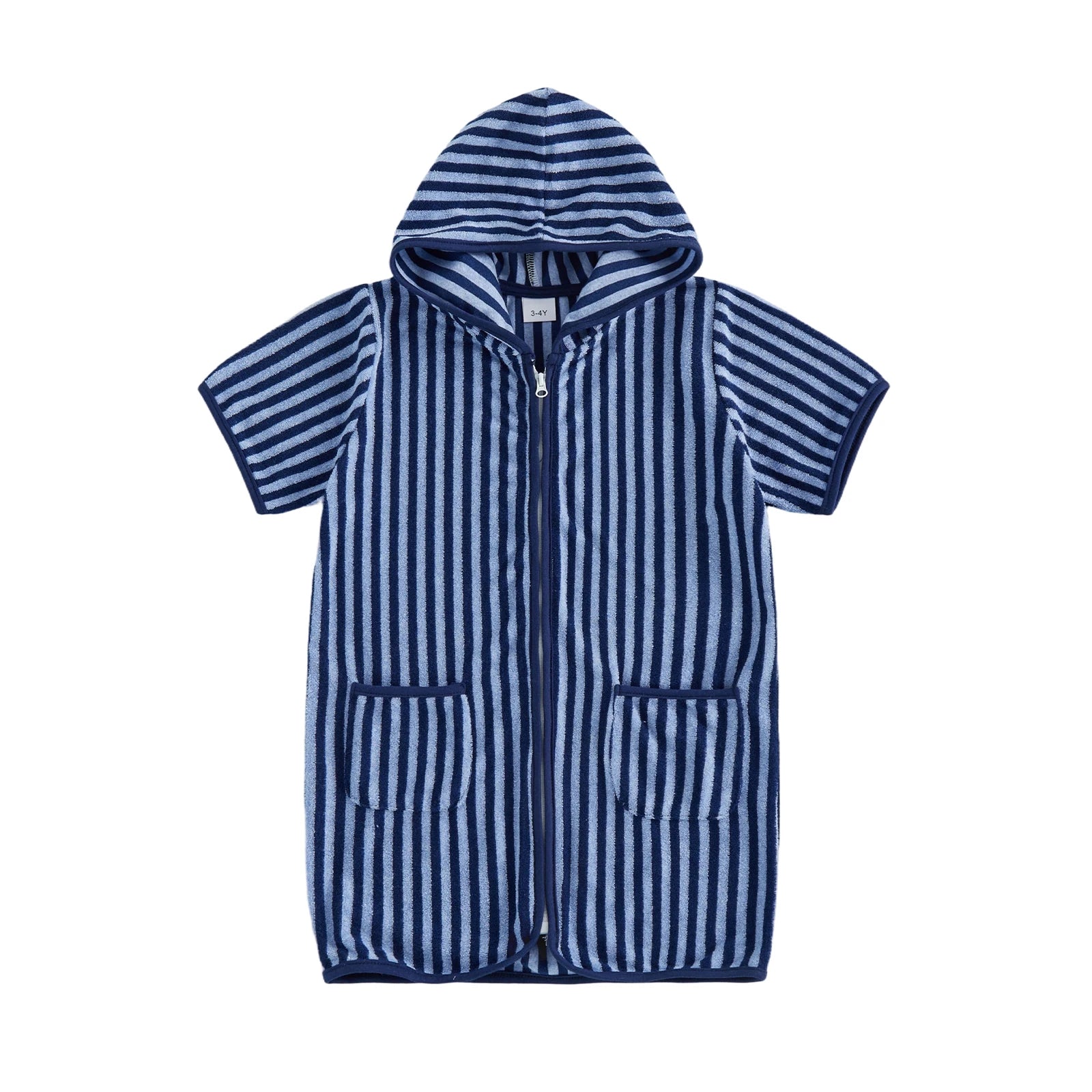 Summer Baby Swim Cover Up Bathing Suit Kids Hooded Towel Infant Boys Girls Short Sleeve Stripes Print Bathing Suit Coverup