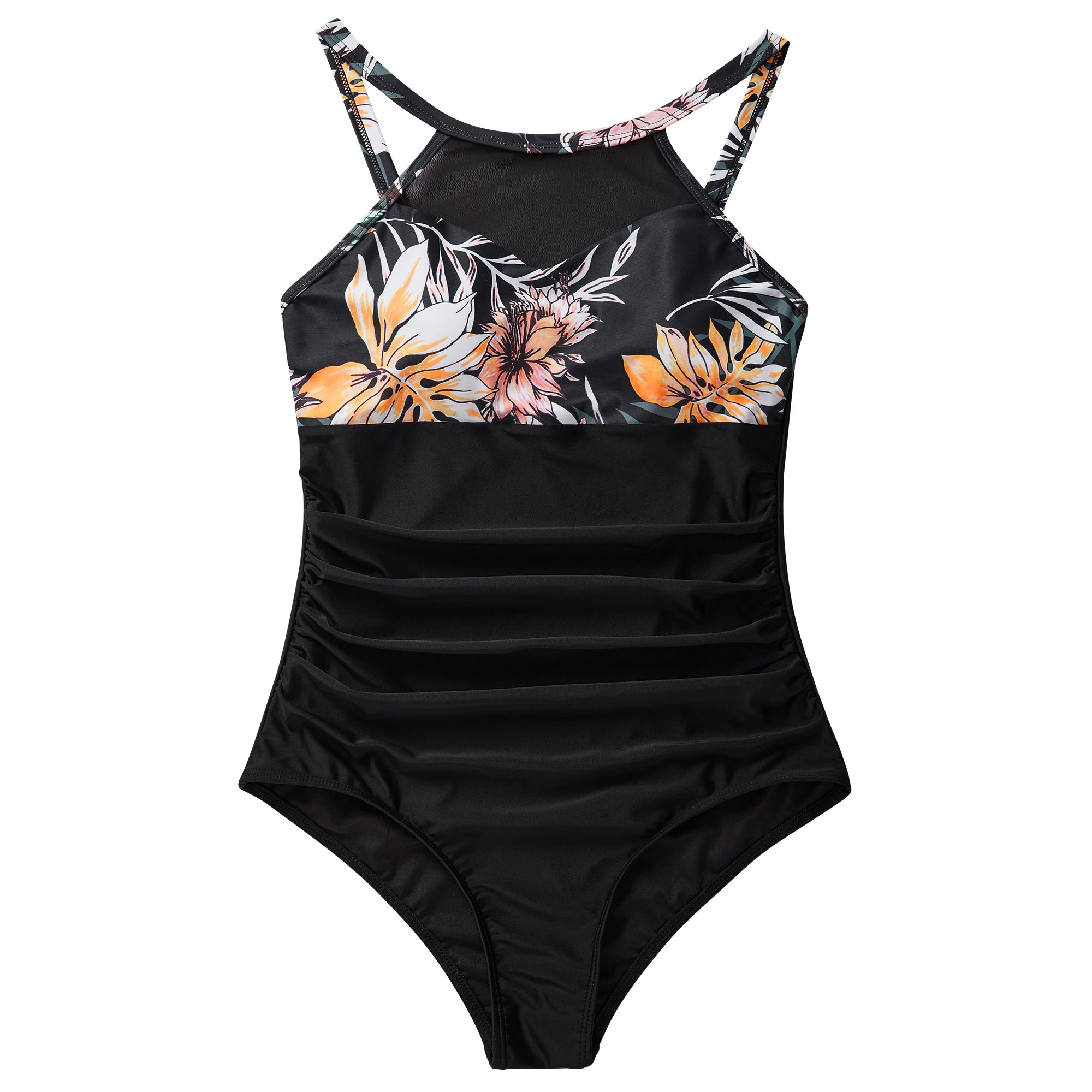 Plus Size One Piece Swimsuits Women Hollow Out Swimwear For Women Mesh Solid Push Up Padded XL Size Bathing Suits Female