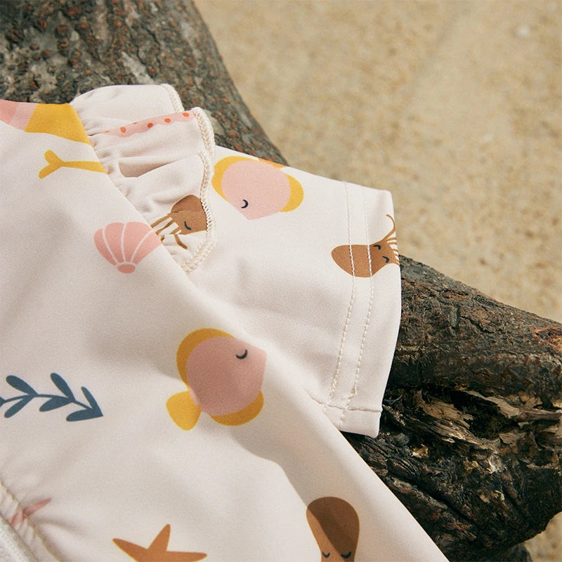 MISOWMNJOY Infant Baby Girl Summer Swimsuit Rash Guard Kids Beachwerar Short Sleeve Mermaid Kids Bathing Suit with Swim Cap