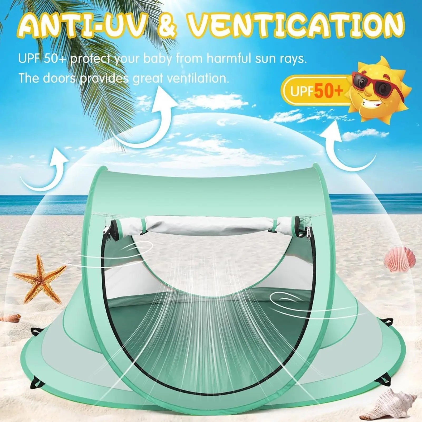 Toddler Beach Tent Outdoor Baby Shade UV Resistant Folding Baby Pop-Up Dome Tent For Vacation Camping Pool Beach Travel Backyard