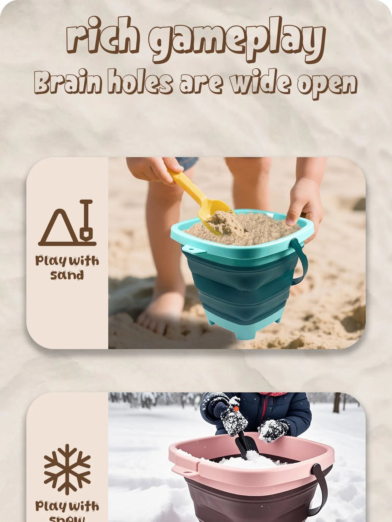 Beach sand toy for children, small extensionable water bucket with multiple functions and portability, suitable for baby sand pl