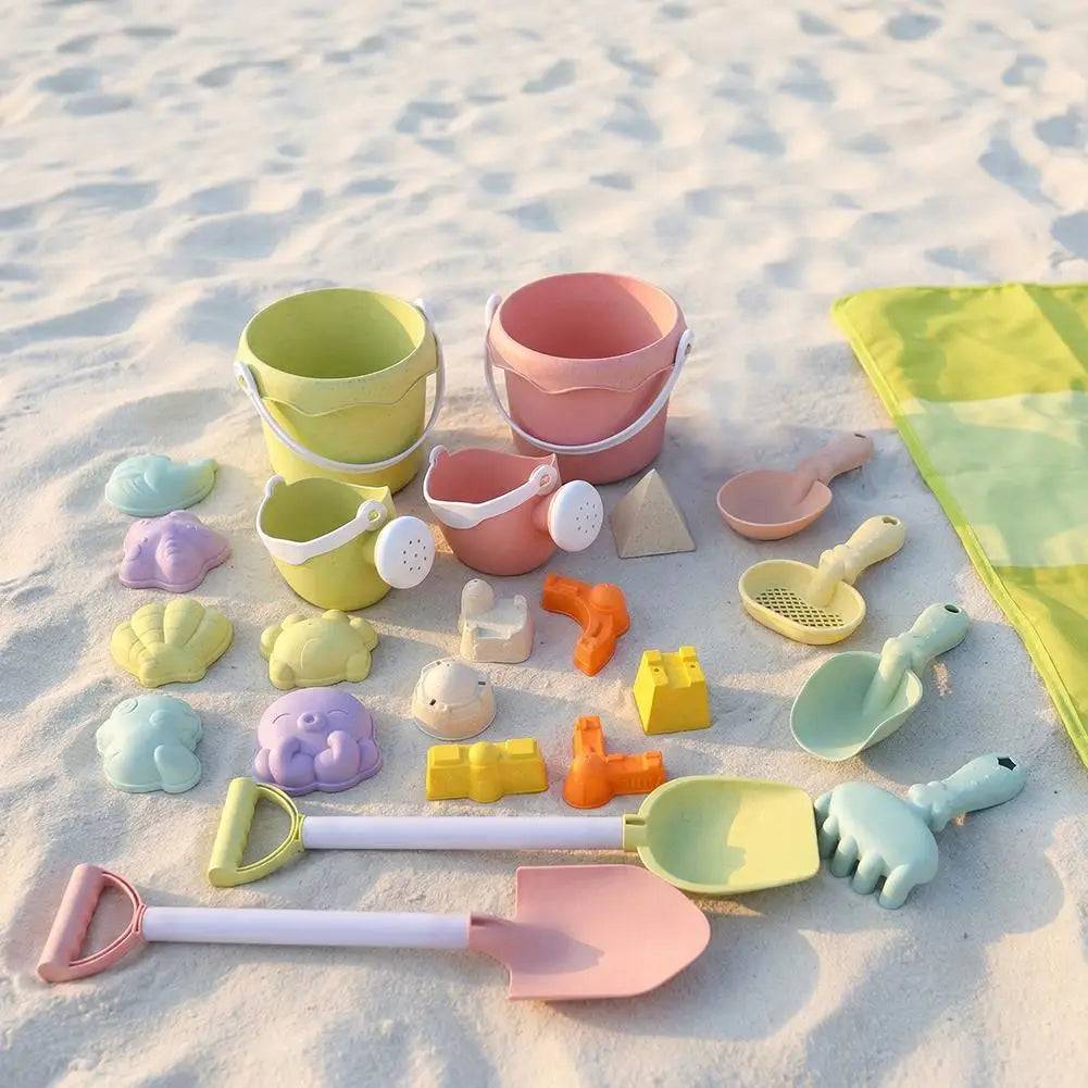 Wheat Straw Kids Beach Toy Set Summer Outdoor Sand Play Kit Eco-Friendly Portable Sand Bucket and Shovel Set Holiday Gifts