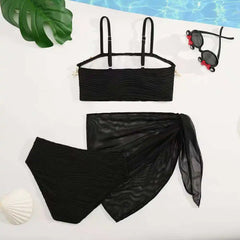 2026 Strappy Girls Swimsuit 3 Pieces Bikini & Skirt Bandeau Kids Swimwear Female Children's Bathers Bathing Swimming Swim Suit