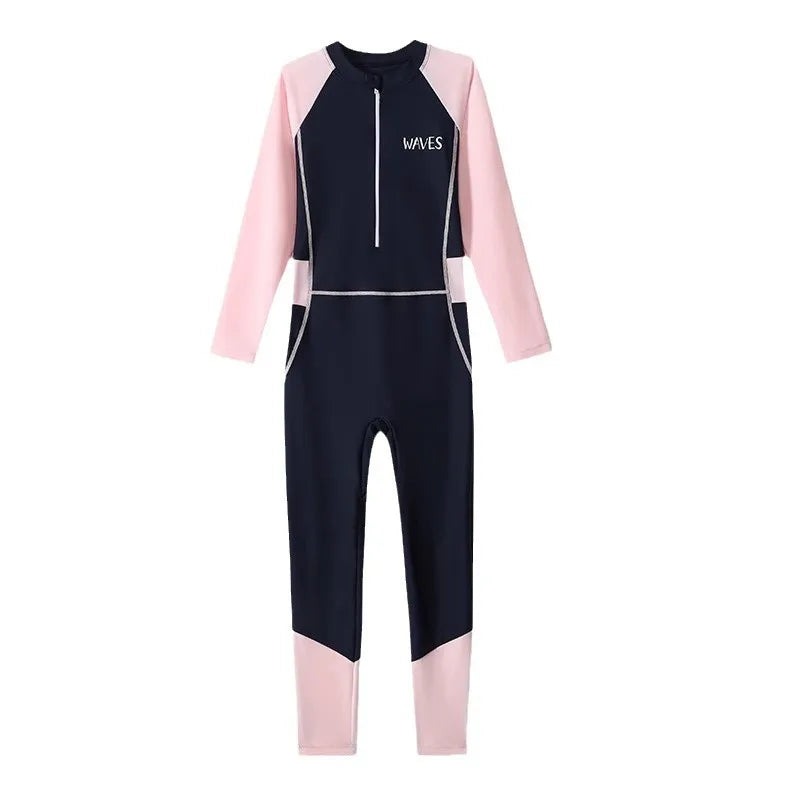 Sun Protection One Piece Girls' Swimsuit Girl Kids Swimming Suits Long Sleeve Childrens Bathing Suit Beachwear Surfing