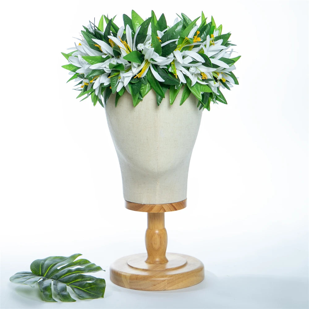 Artificial Maile Leaf Spider Lily Flowers Tropical Haku Head Lei Po'o Hawaii Crown Handcrafted Gifts Hula Dancing Performace