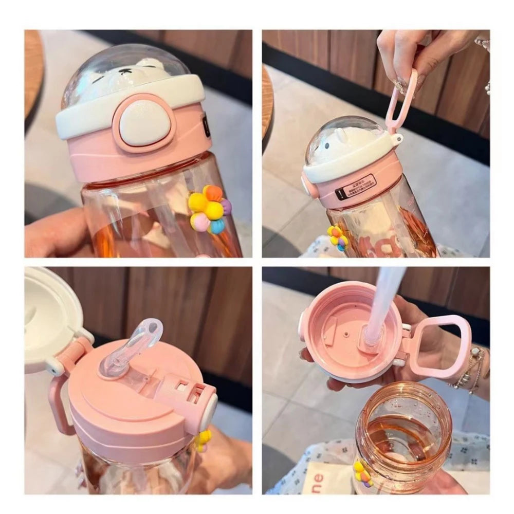 550ml Cartoon Animal Water Bottle Portable Safety Lock Cute Straw Cup Kids Leak-proof Drinking Jug For Outdoor Camping Travel