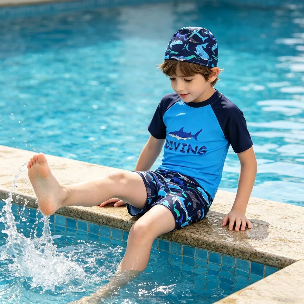 Kids Swimming Suits Children Swimsuit Boys Swimwear Set Cartoon Beachwear Surf Bathing Outfits for 4 5 6 7 8 9 10 11 12 13 Years