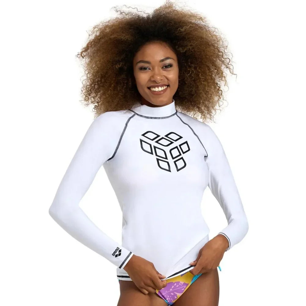 Women Rash Guard Fashion High-Elastic T Shirt Long Sleeve Surfing Swimsuit Top Water Sports Fitness Lycra Quick-Drying UPF 50+
