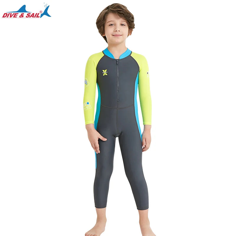 Kid's Full Body Swimwear Boys&Girls One Piece Swimsuit Long-Sleeve Water Sports Rash Guard UPF 50+ Sunsuit Sets 2-8Y
