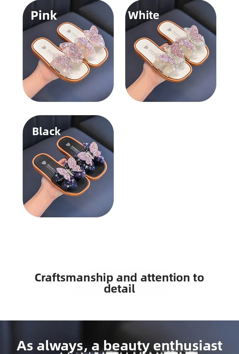 2026 Children's Summer Butterfly Knot Beach Sandals Plastic Slip-On Home Slippers Anti-Slip Beachwear Girls Flip Flops