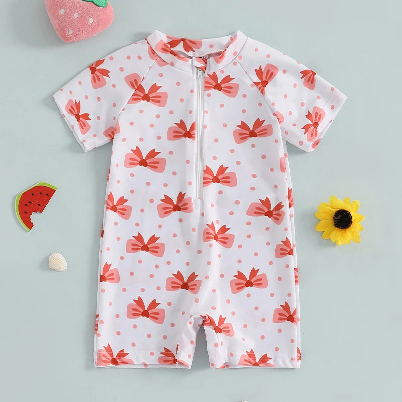 0-3Years Baby Boy Girl Rash Guard Swimsuits Fashion Print Short Sleeve Zip Up Rompers Bathing Suit Toddlers Swimwears Beachwear
