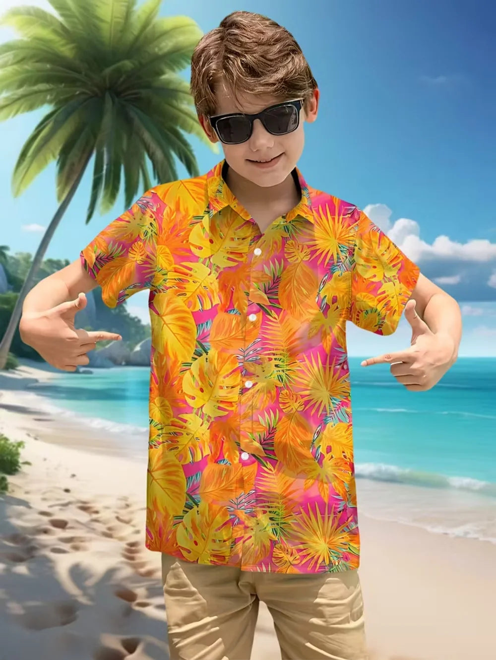 Hawaiian Shirt for Boy Summer Beach Summer Casual Short Sleeve Top Flower Botanical Print Fashion Outerwear Holiday Boys Shirt