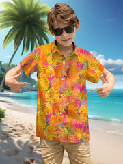 Hawaiian Shirt for Boy Summer Beach Summer Casual Short Sleeve Top Flower Botanical Print Fashion Outerwear Holiday Boys Shirt