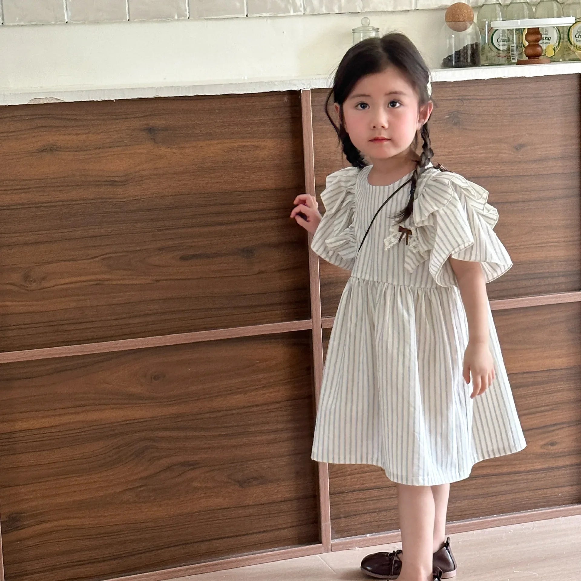 22004 Brother Sister Clothes Summer New Short Sleeve Stripes Baby Boy's Suit Or Cotton Girl Dress