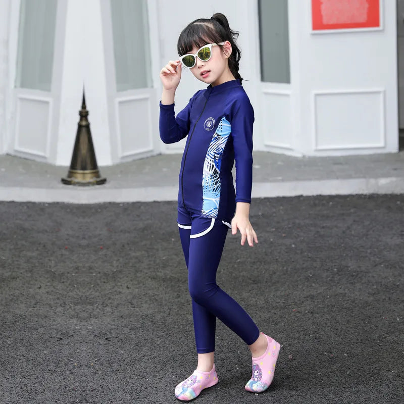Kids Swimsuit 3 Piece Long Sleeve Rashguard Shirt and Bathing Shorts Leggings Swimwear Sun UV Protection Rash Guards Full Body