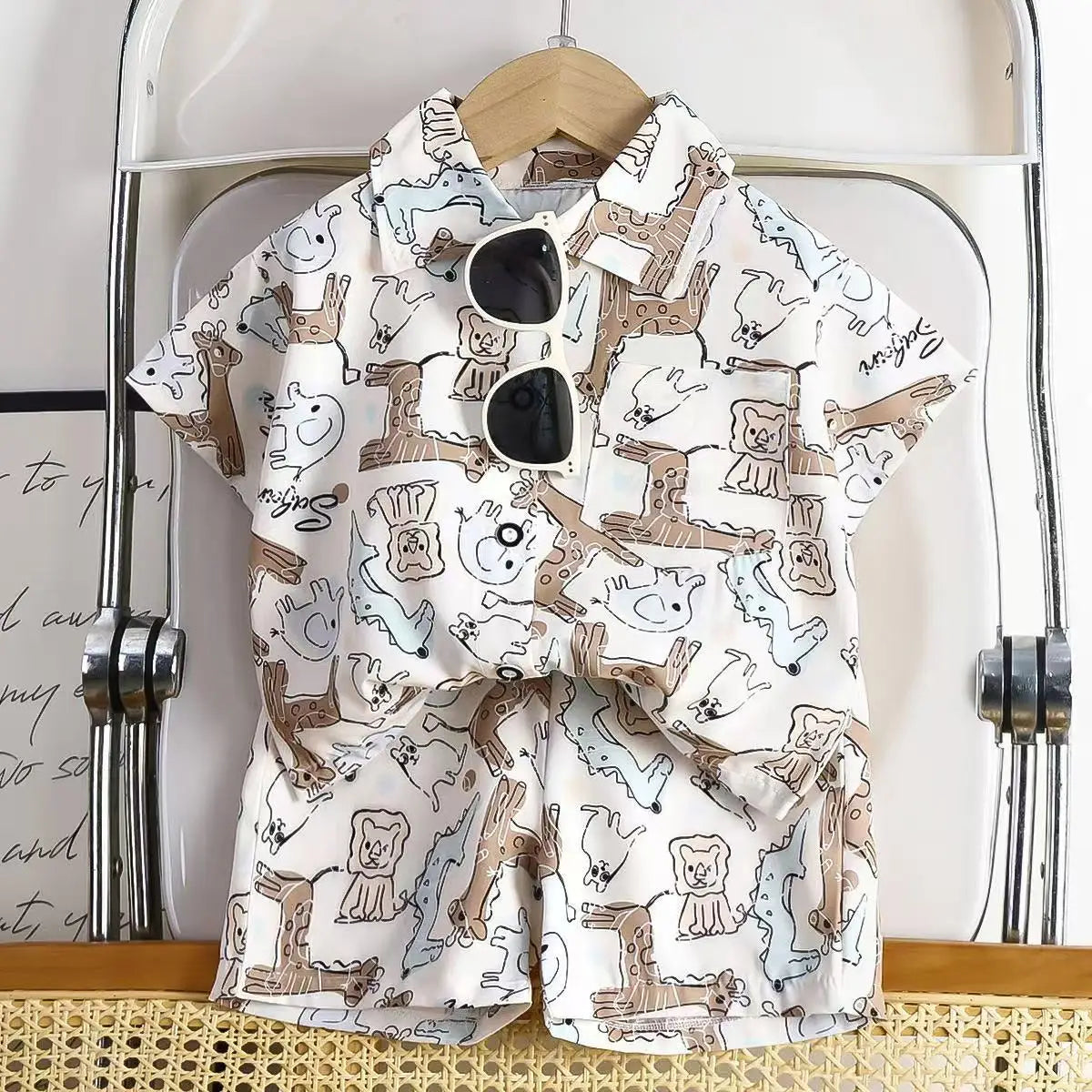 2pc New Children's Set Short-sleeve Shirt and Shorts Two-piece Beach Style Baby Clothes for Boys Summer Kids Clothing