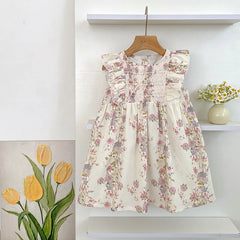 Girls Pink Floral Dress Ruffle Baby Romper Dress Summer Kids Short Sleeve Beach Dresses Toddler Bodysuit Sister Family Clothes