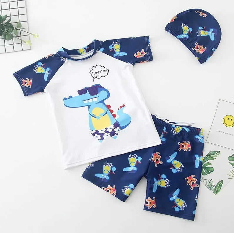 Kids Boy Swimsuit Summer Children Board Shorts Sets Boys Split Short Sleeve Quick Drying Boys Swimwear Beach Surfing Swimsuits