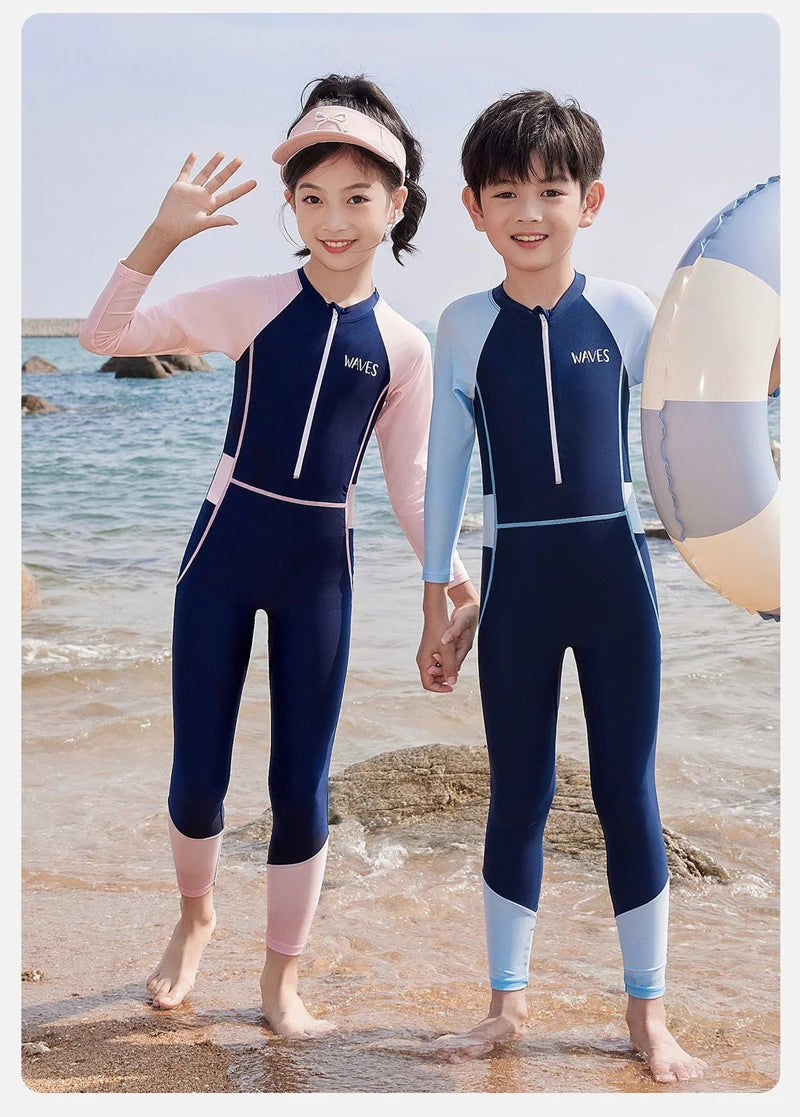 Full Body Boys Swimwear Sun Protection Kids Swimsuit One Piece Children Long Sleeve Bathing Suit Summer Swimming Pool Clothes