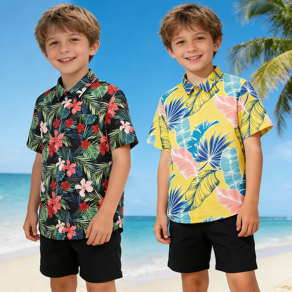 Boys Hawaiian Shirt Kids Summer Beach School Gift Casual Top Teenager Novelty Fashion Daily Holiday Birthday Tee