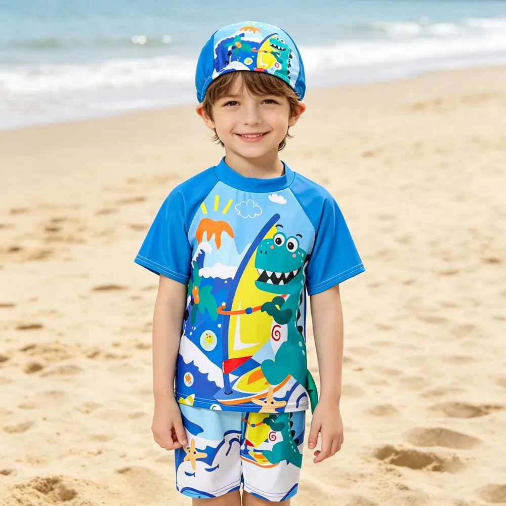 Boys Swimsuits Kids Toddler 3 to 4 5 6 7 8 9 10 11 12 Years Funny Boy Swimwear 3 Piece Short Summer Swimming Suit UV Protection