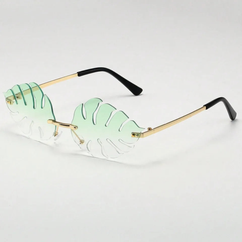 Trendy Tropical Leaf Sunglasses Unisex Rimless Green Monstera Sun Glasses Novelty Plant Shaped Eyewear for Beach Summer Carnival