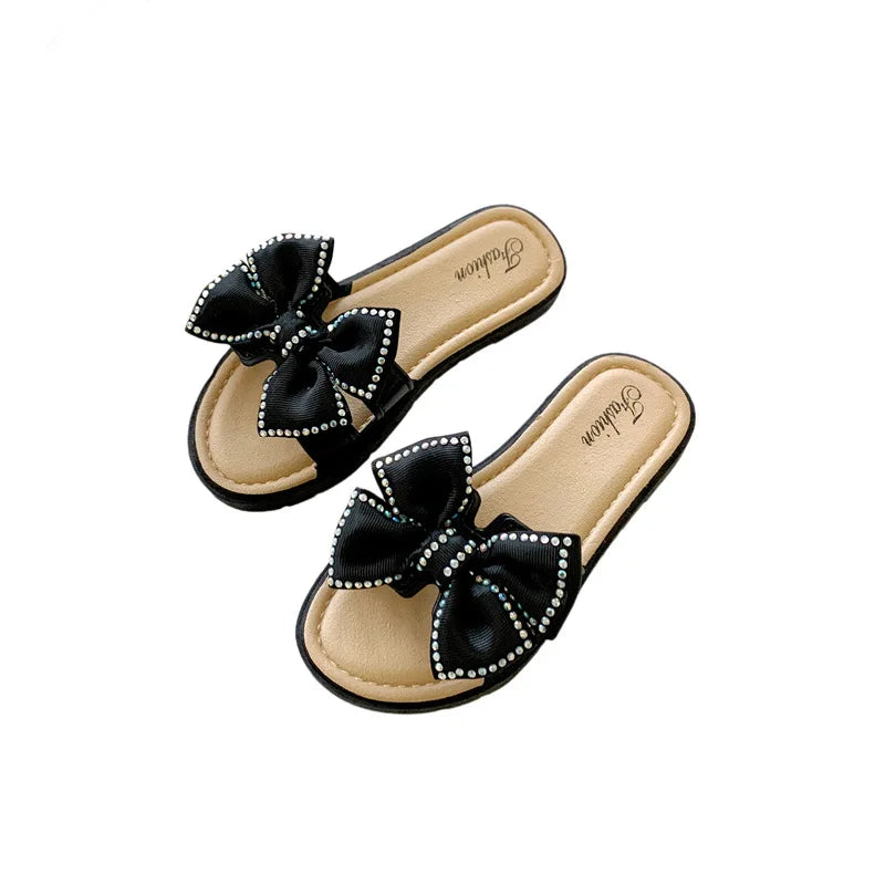 2026 New Bow Flats Open Toe Slide Sandals Non-slip Flip Flops Children Home Slippers Kids Girls Summer Cute Beach Slippers Shoe