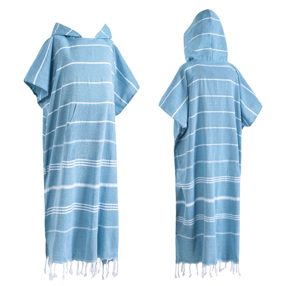 Turkish Wearable Beach Towel Sandproof Cotton Large Surf Poncho Hooded Wetsuit Changing Towel Quick Drying Sandproof Bathrobe