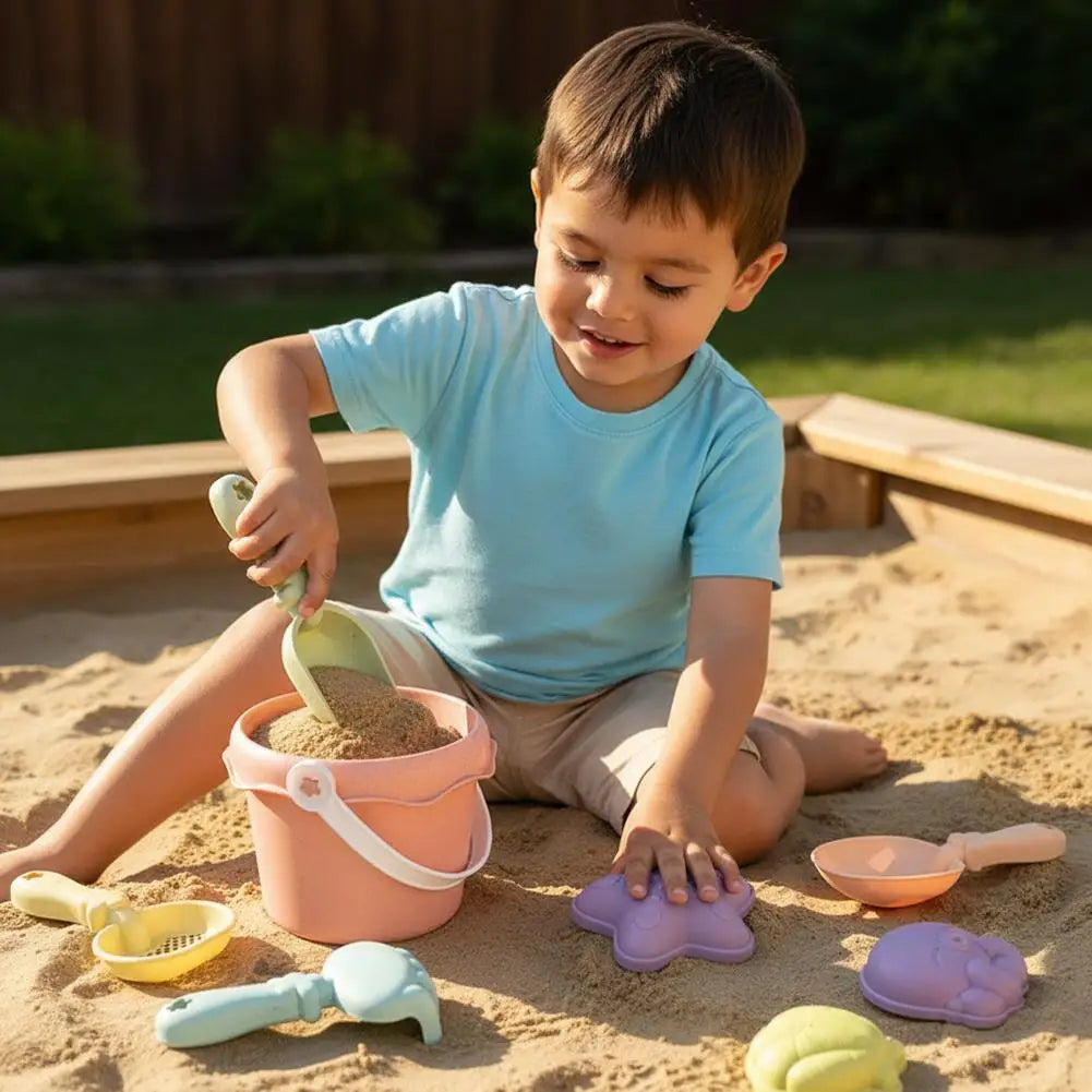 Wheat Straw Kids Beach Toy Set Summer Outdoor Sand Play Kit Eco-Friendly Portable Sand Bucket and Shovel Set Holiday Gifts