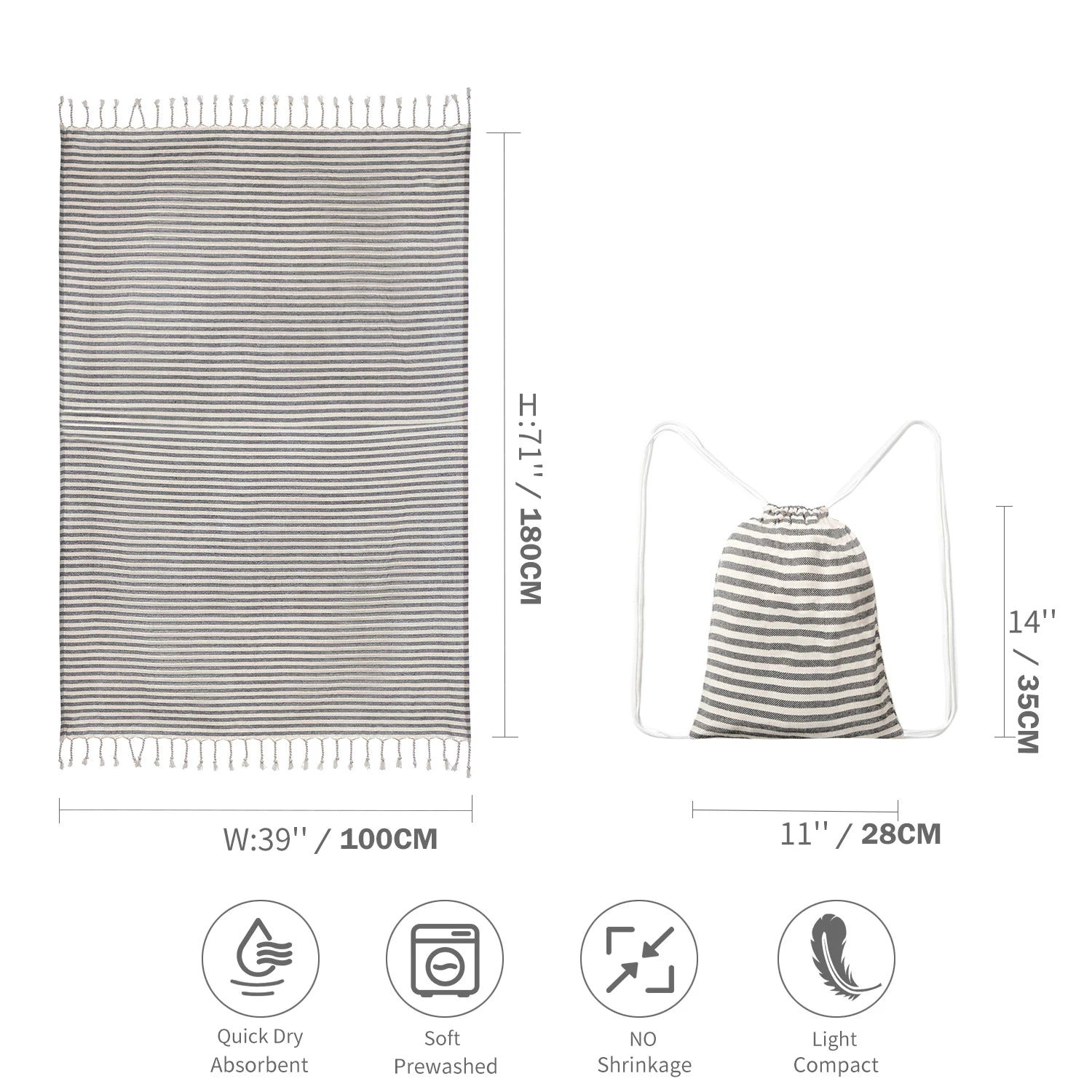 YEUZLICOTTON Hot Sale luxury Striped Tassel 100% cotton sauna spa bath towel For Home 100*180CM Travel Turkish Large beach towel