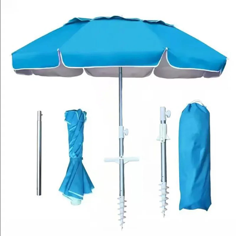 UV50+ Portable Travel Beach Umbrella Folding Three-Section Telescopic with Sand Anchor Outdoor Sunshade Folding Umbrella