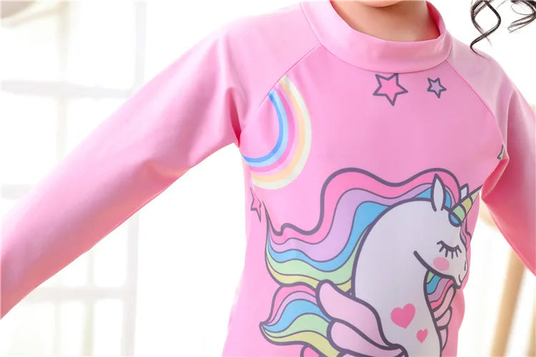 Kids Cartoon Swimwear 3-11 Years Long Sleeve UV Protection Rash Guard for Boys Girls