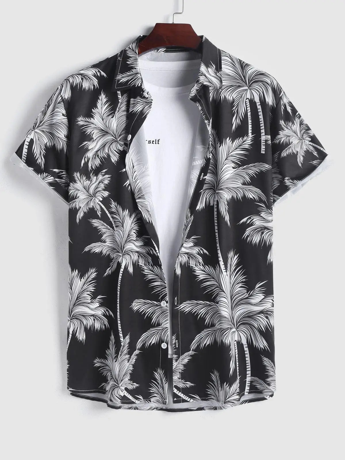 Tropical Coconut Tree Pattern Men's Short Sleeve Button Down Lapel Shirt For Summer Resort Holiday Hawaiian Style oversized tops