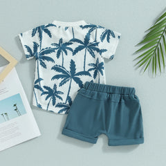 Citgeett Summer Infant Boy Clothes Suits Beach Tree Print Short Sleeve T-Shirts and Elastic Waist Shorts Clothes Set