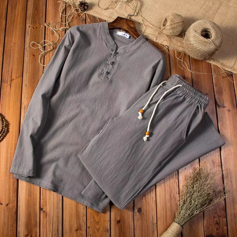 (Shirt + trousers) 2026 autumn fashion men shirt spring Man Cotton and linen shirts long sleeve men's casual shirts men M to 5XL