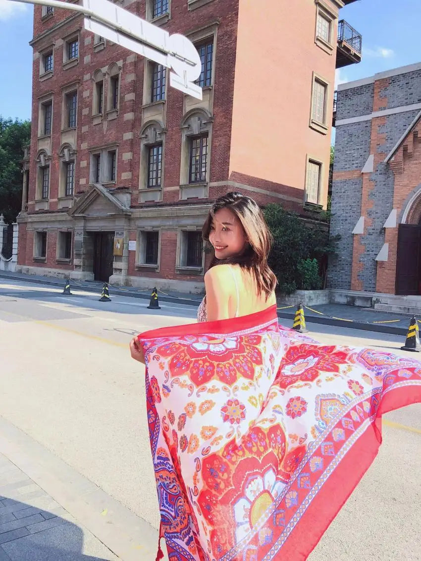 Fashions 90x180cm Twill Cotton Pareo Beach Cover-Ups Women Large Beach Dress Bikini Bathing Swimwear Cover Up Sarong Wrap Scarf