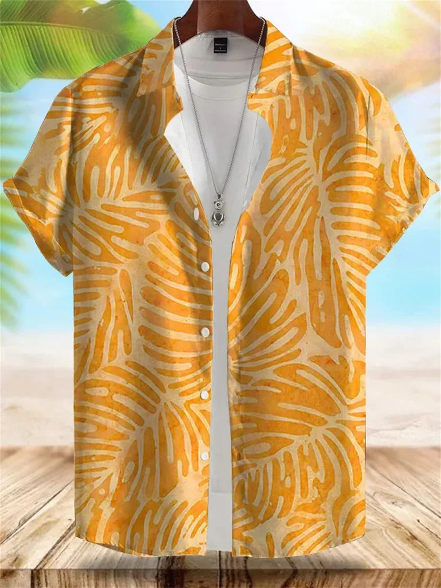 2026 Summer New Men's Tropical Floral Print Short-Sleeve Shirt, Casual Loose Fit, Vacation Style, Beachwear, Hawaiian Shirt