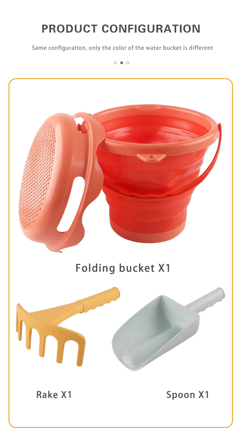 4 in 1 new style 4 Piece Beach Toy Set Collapsible Bucket, Shovel and RakeEasy to carry and catch the sea bucket toys.2025