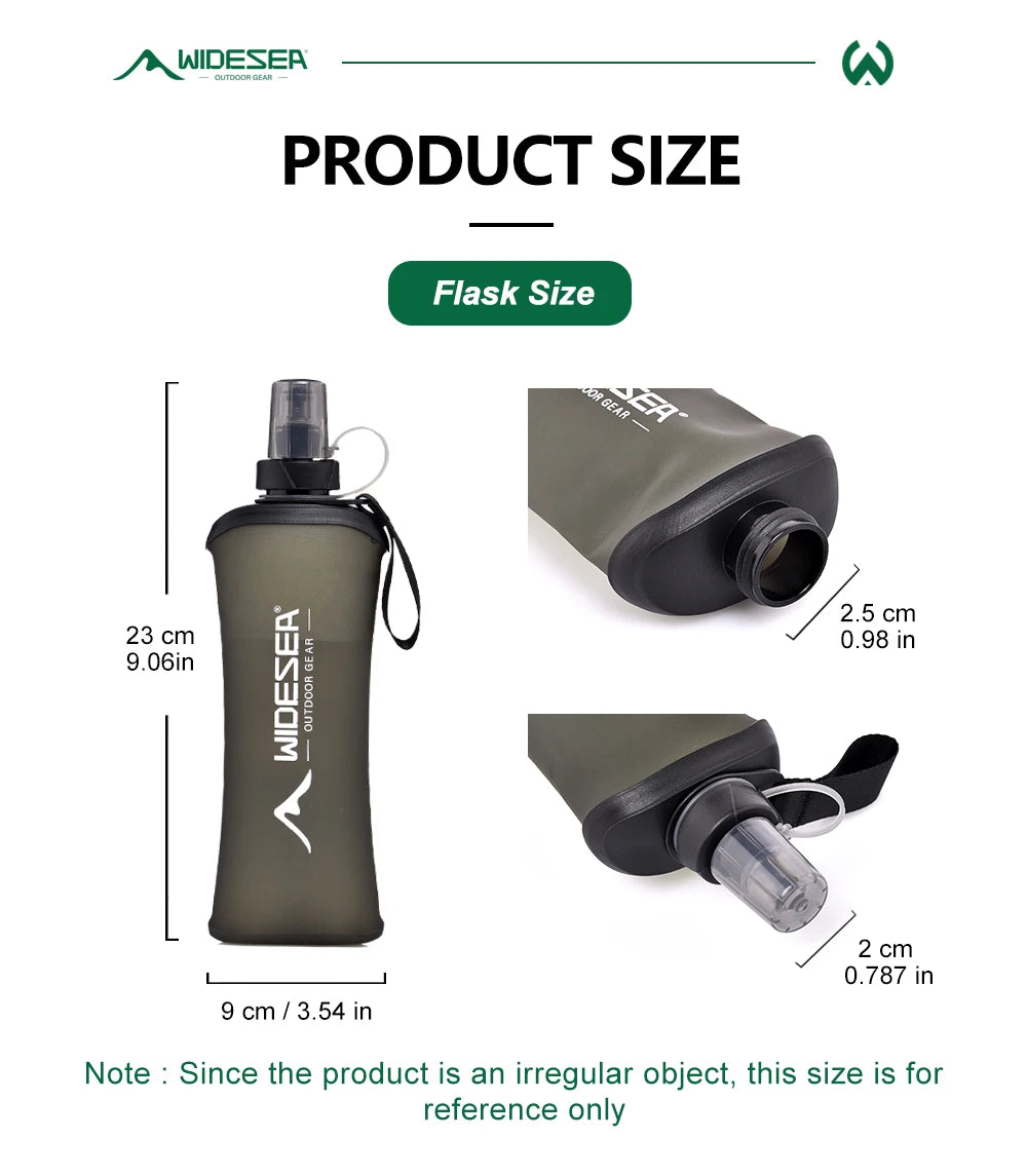 Widesea Camping 600ml Soft Water Bottle Drinking Sport Folding Bag Flask Outdoor Running Hydration Pack Waist Bicycle BPA Free