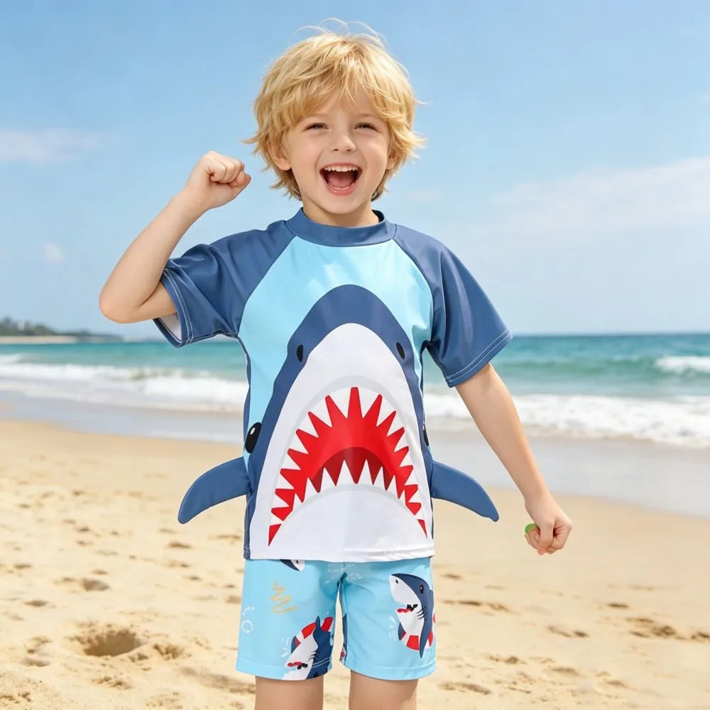 Boys Swimsuits Kids Toddler 3 to 4 5 6 7 8 9 10 11 12 Years Funny Boy Swimwear 3 Piece Short Summer Swimming Suit UV Protection