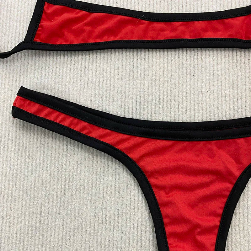 Sexy Y2K Spice Girl Contrast Color Bikini Retro Adjustable Shoulder Strap Backless Summer Beach Split Swimsuit