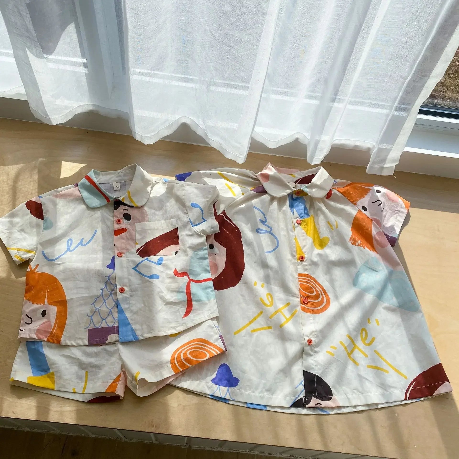 Kids Set Brother And Sister Clothes 2025 Summer New Boy's Two Piece Suit Or Short Sleeve Girl's Graffiti Dress Cartoon Clothes